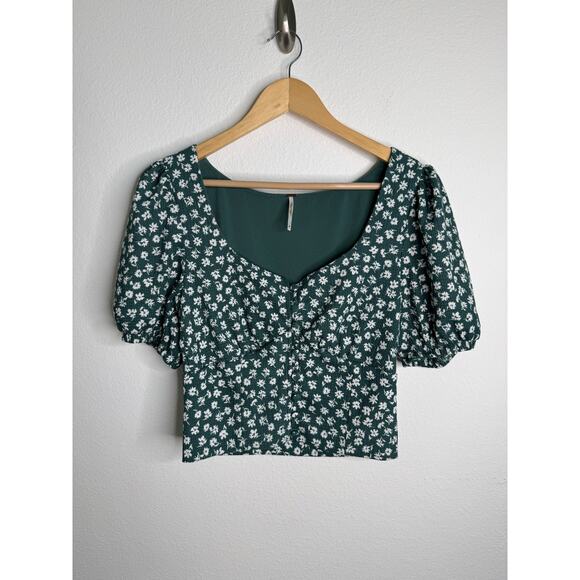 Free People Women’s Daisy Chain Cropped Green Floral Sweetheart Top Size Small - Picture 1 of 7
